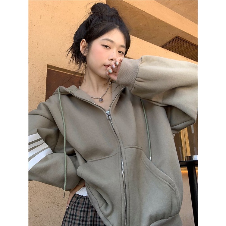 COZOK Retro Hong Kong flavor contrast color fashion all-match loose long-sleeved hooded sweater