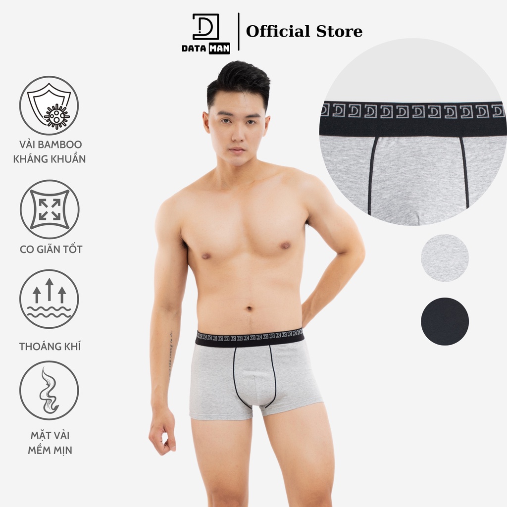 Quần sịp đùi nam BOXER cao cấp, cạp logo DATAMAN, vải bamboo ngăn mùi, ngăn vi khuẩn, co giãn 4 chiều  - BXDT03