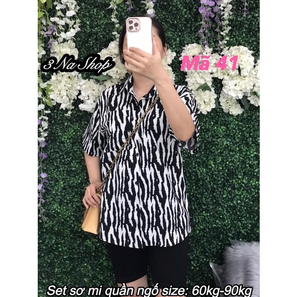 Set đồ bộ áo sơ mi quần thun ngố size lớn từ 60kg-90kg