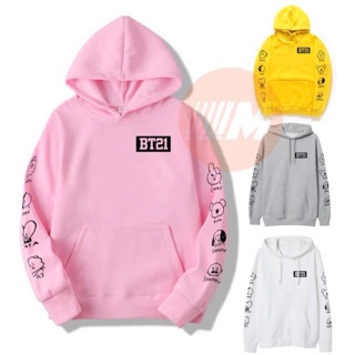 (Tặng ảnh BTS)Hoodie BTS BT21 đen trắng tay hàng sẵn