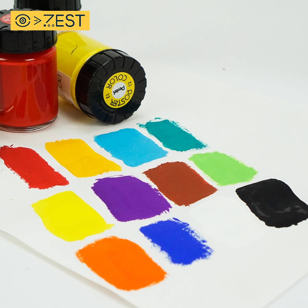 Bộ Màu Poster Color Pentel 12 màu nước lọ thuỷ tinh
