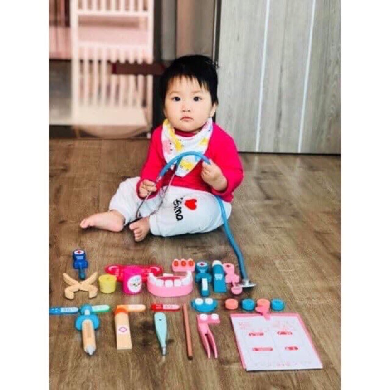 Bộ đồ chơi gỗ bác sĩ gỗ thịt cao cấp