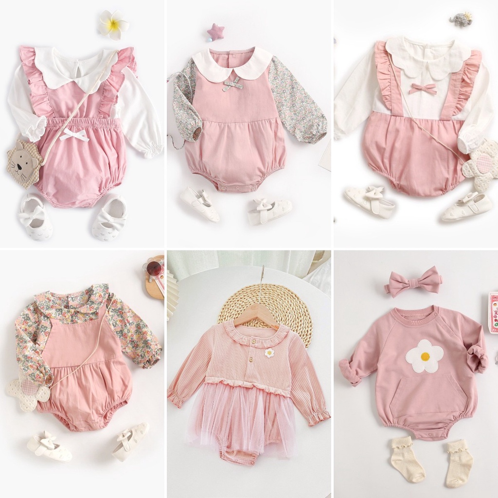 Áo Liền Quần Bằng Cotton Tay Dài In Họa Tiết Hoa Năm Mới Cho Bé Gái Sơ Sinh 0401