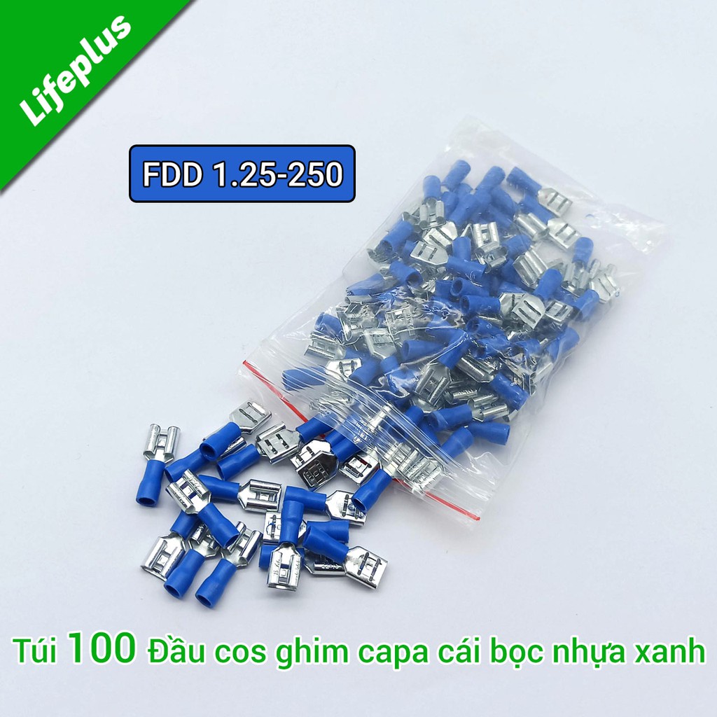 Túi 100 đầu cos ghim capa cái FDD 1.25-250 bọc nhựa xanh