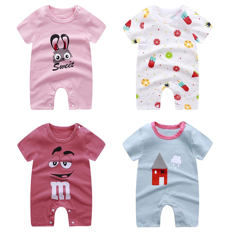 Bộ Áo Liền Quần Bằng Cotton Tay Ngắn Dành Cho Bé