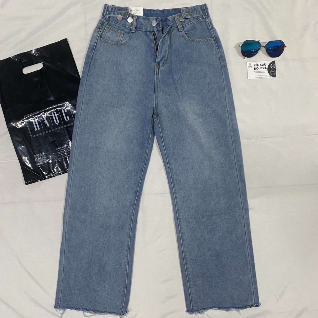 [Size S] Quần jeans nữ ống rộng lưng cao xanh nhạt Ulzzang Quảng Châu QDJ89