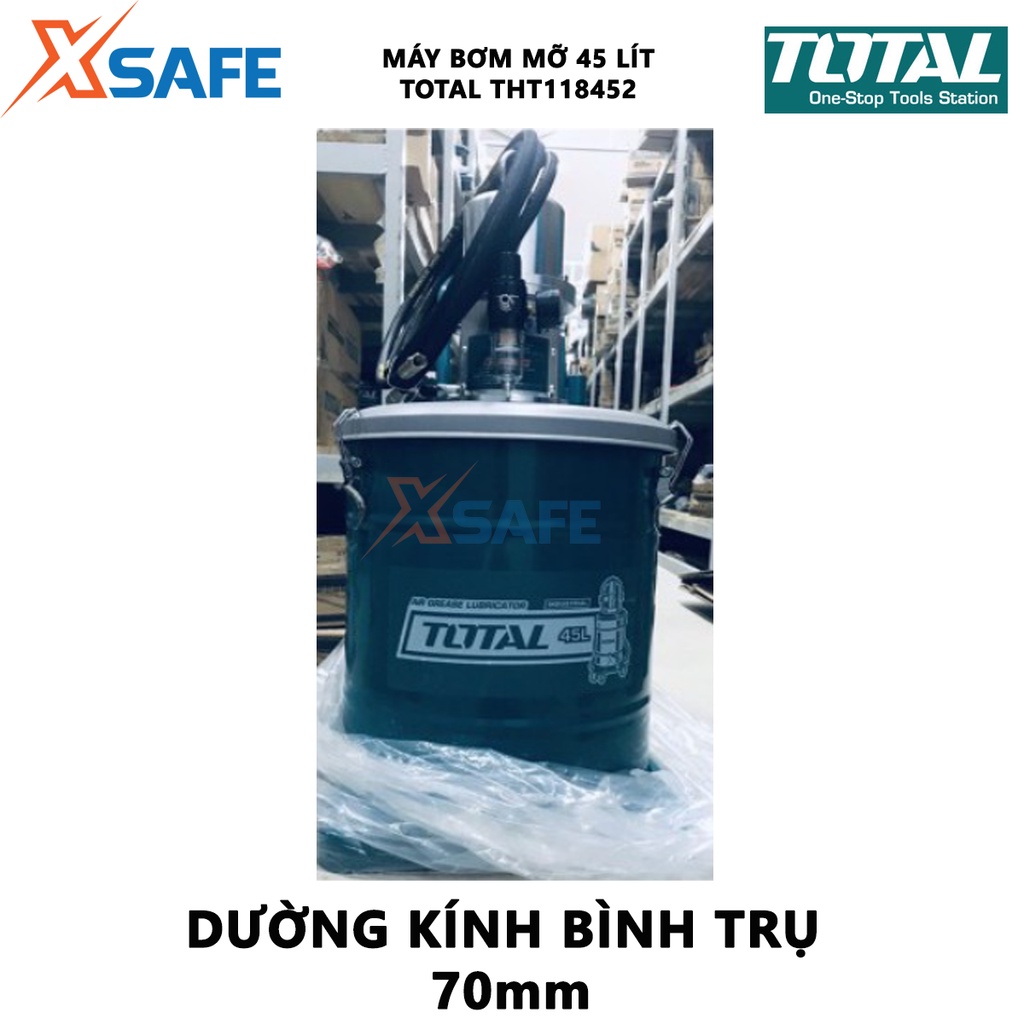 Máy bôi trơn dầu mỡ dùng khí nén TOTAL THT118452 Máy bơm dầu mỡ dung tích 45L thùng rỗng 365*430mm Áp suất tối đa 400bar