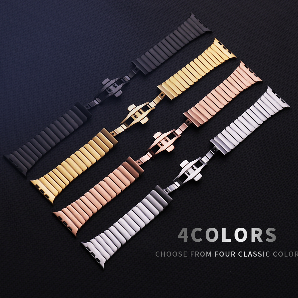 4 Colors Stainless Steel Strap for Apple Watch 5/4/3/2/1 Butterfly Metal Bracelet Iwatch 44mm 42mm 40mm 38mm With Tool