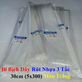[COMBO] 10 Bịch Dây Rút Nhựa 3 Tấc 30cm (5x300) Màu Trắng