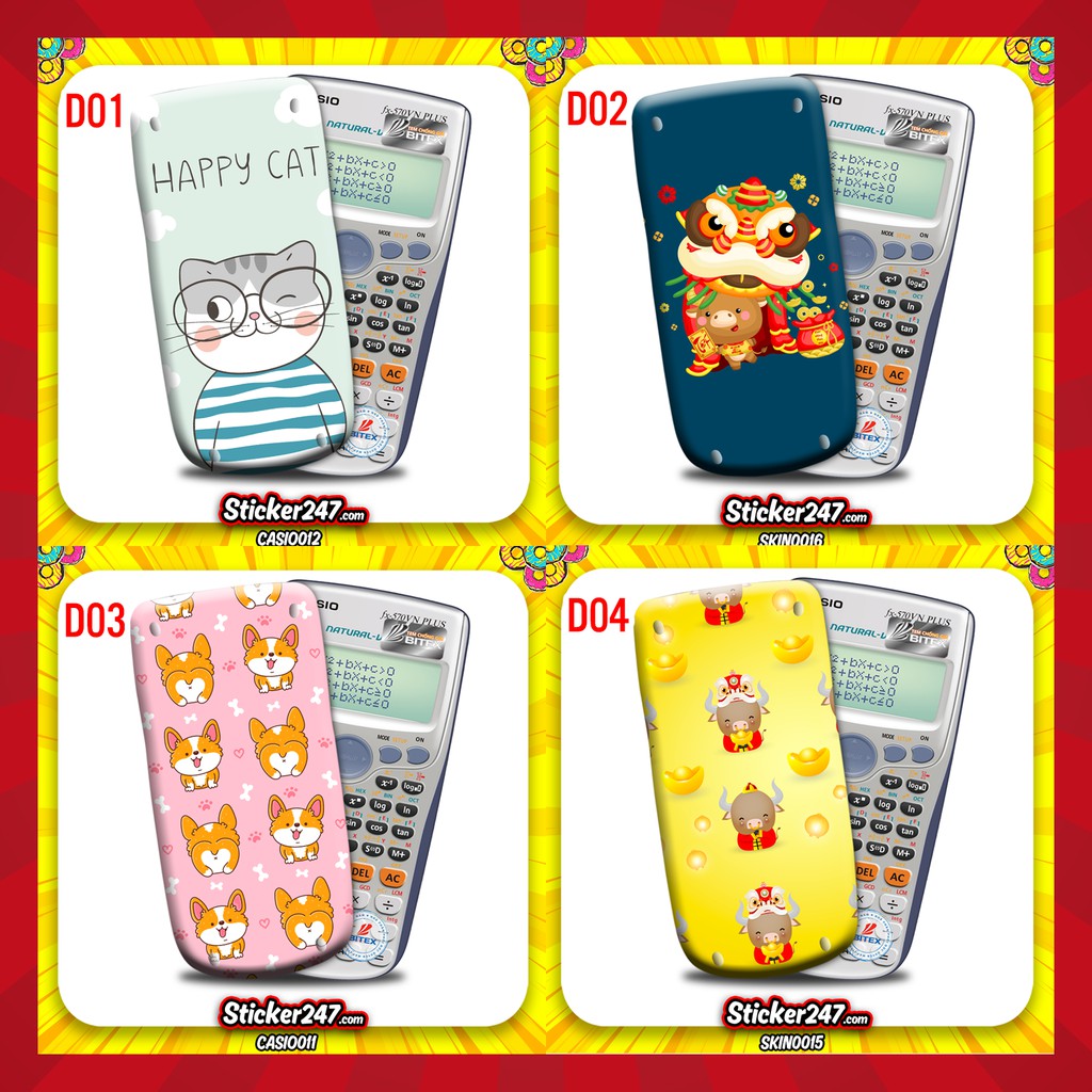 Miếng Decal Dán Máy Tính Casio Vinacal FX500 FX570 FX580 - 570ES 570EX 680EX nhiều mẫu, decor trang trí phòng, quán