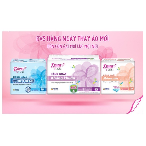 Bịch 6 Gói Băng Vệ Sinh Diana Hàng Ngày Sensi Kháng Khuẩn Gói 20 Miếng
