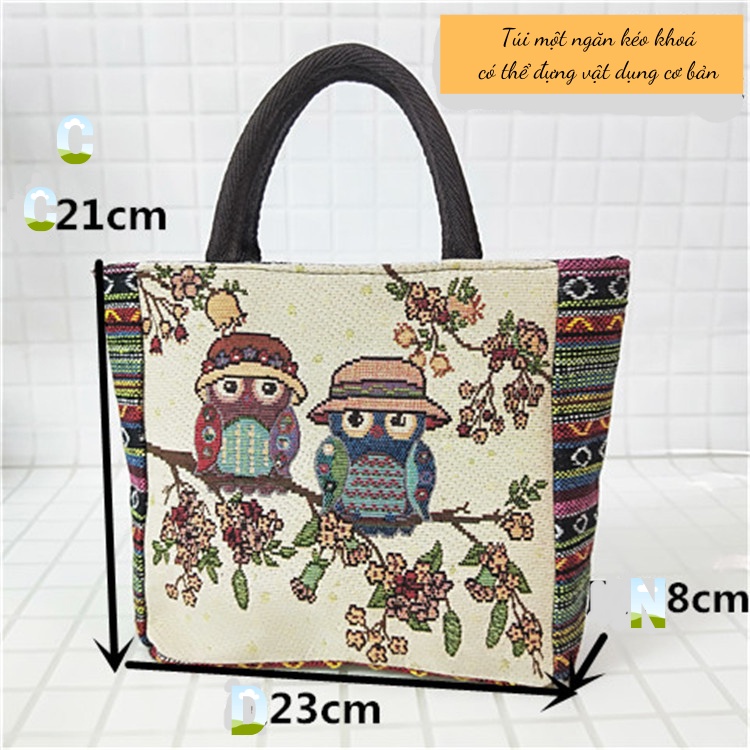 Túi Xách Tay Thời Trang Chất Liệu Vải, Phong Cách Cổ Điển, Làn Đeo Tay Phụ Nữ Cổ Kiểu Dáng Đơn Giản 2N006-2 Ngân Shop