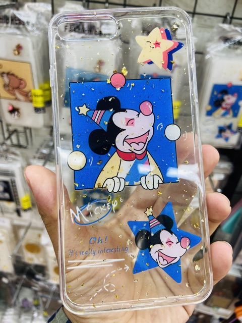 Ốp lưng trong suốt nhũ vàng hình Micky đủ mã iPhone