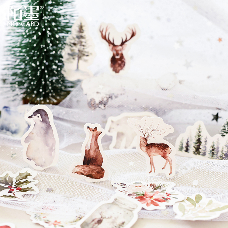 Set 46 miếng giấy dán họa tiết rừng sương mù xinh xắn để trang trí