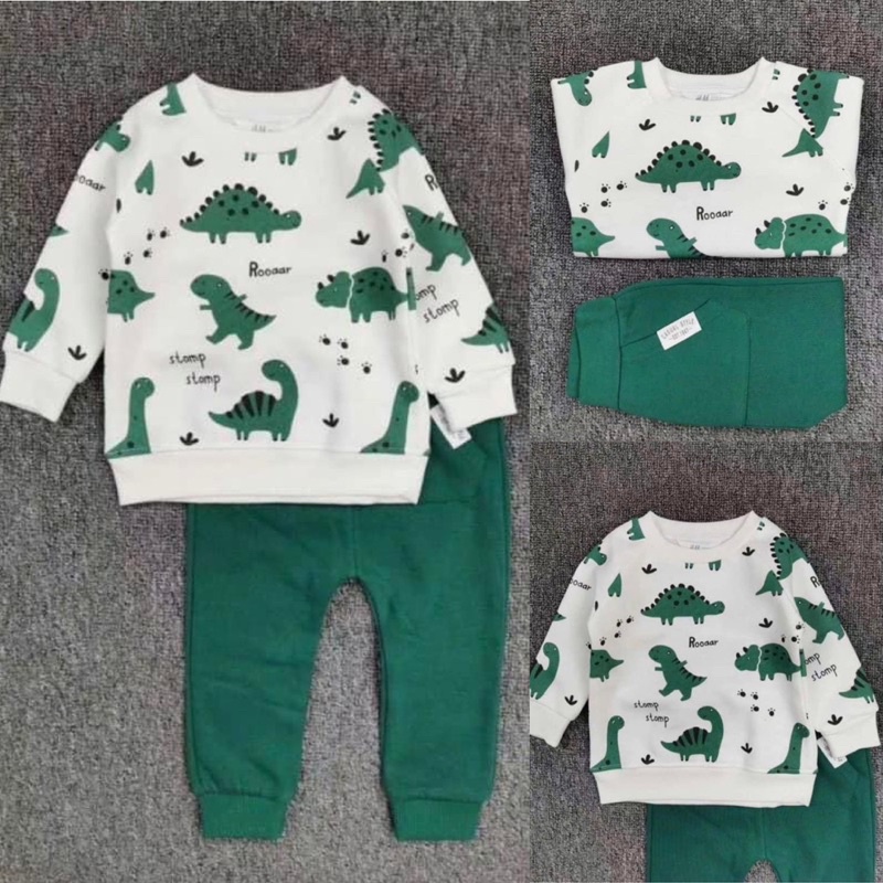 Bộ nỉ khủng long xanh lá bé trai