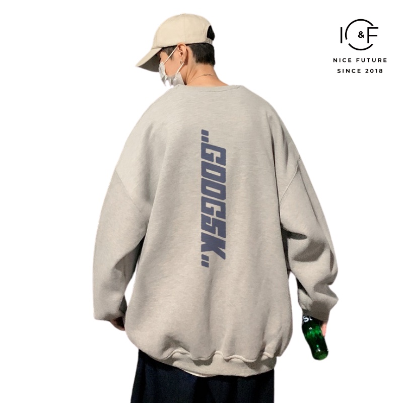 Áo sweatshirt IFNICEFUTURE tay dài họa tiết chữ cái sau lưng dáng rộng phong cách Hong Kong thời trang mới dành cho nam