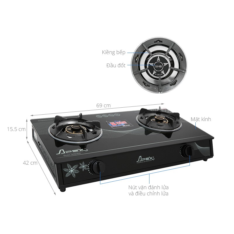 Bếp gas đôi Apex APB0816 Chính hãng trưng bày + tặng dây gas
