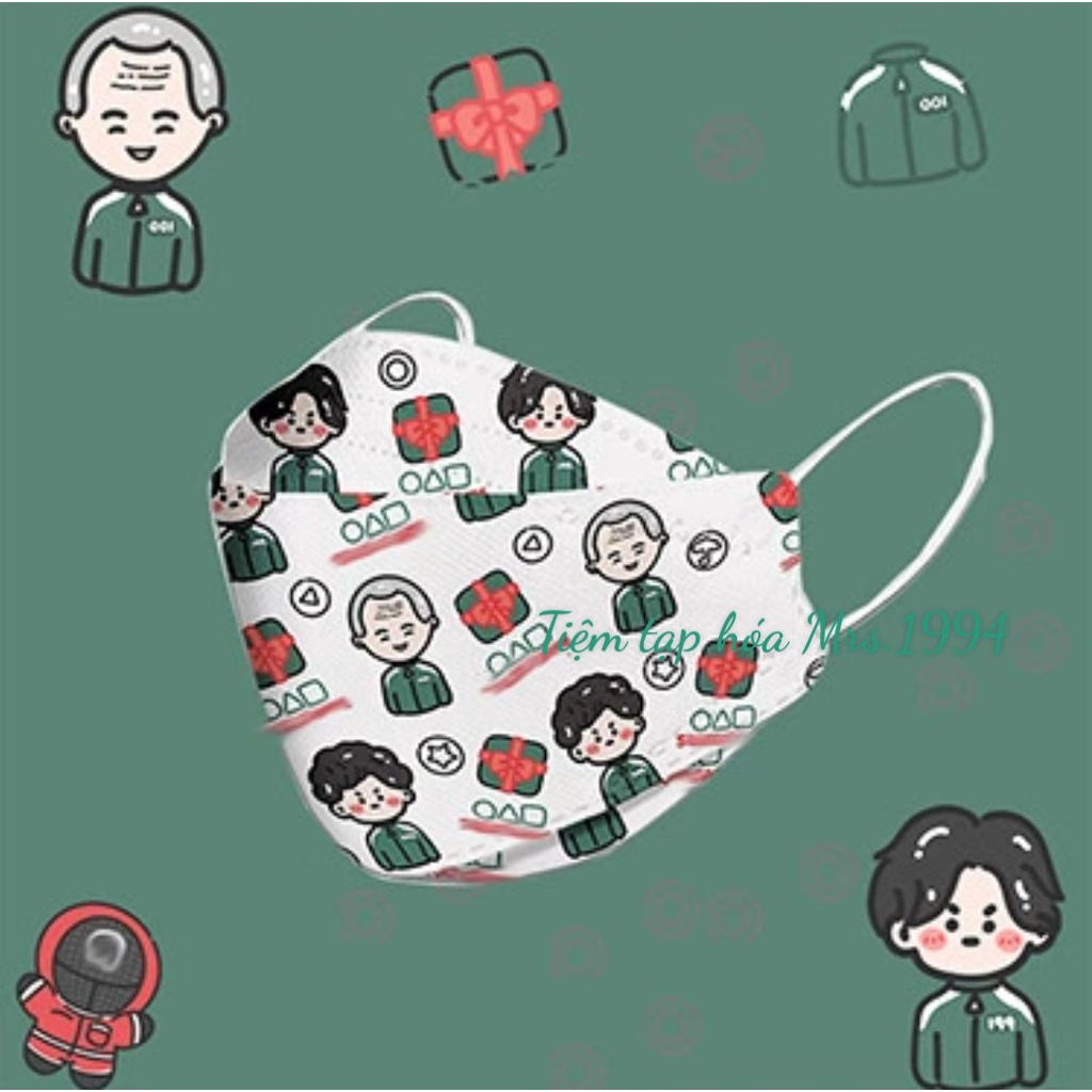 <Họa tiết - TRÒ CHƠI CON MỰC> Set 10 cái Khẩu trang KF94 - 4 lớp người lớn - trẻ em