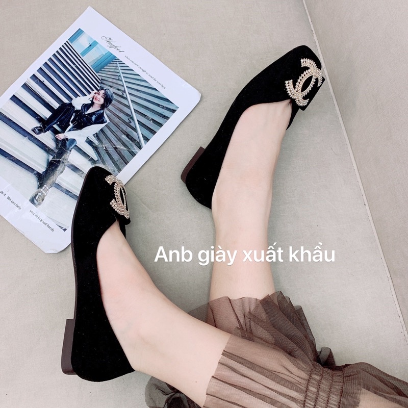 GB48 - Giày bệt mũi vuông da lì nơ đá chữ X đế dẻo mềm êm , phù hợp đi học, đi làm , đi chơi , du lịch(kèm video)