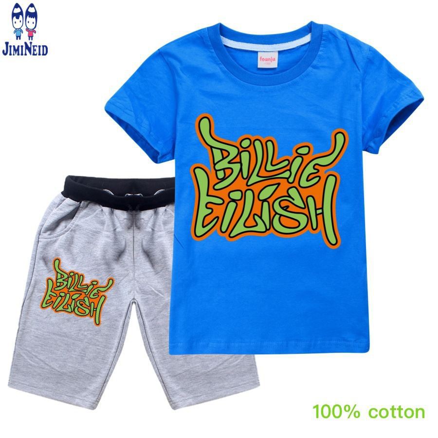 【JD】Korean Summer Billie Eilish Baby Boy Girl Short-sleeved cotton T-shirt + shorts 2-piece set Travel Shopping