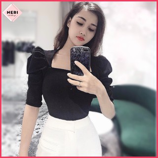 Áo kiểu tay bồng nữ cổ vuông sexy chất mát, đẹp - Áo nữ kiểu tay phồng thời trang cá tính - Áo tay bồng nữ kiểu điệu đẹp