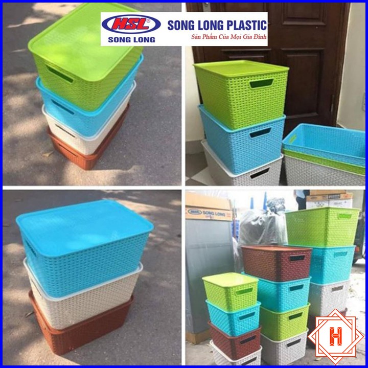 Song Long Plastic Giỏ nhựa đựng đồ có nắp đa năng tiện dụng, nhiều size { H }
