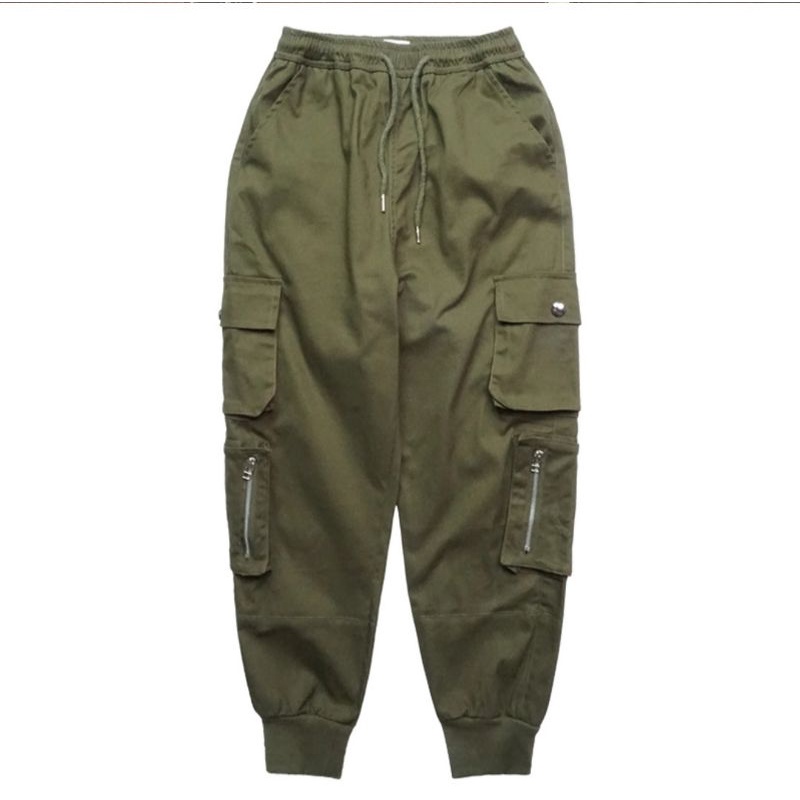 Quần kaki nam dài xanh rêu 2 túi nắp, 2 túi dây kéo ken fashion