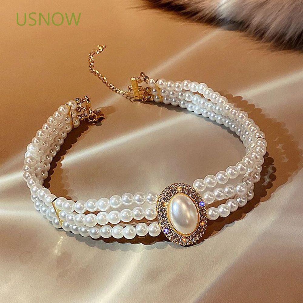 Vòng cổ ba lớp đính ngọc trai sang trọng phong cách Hàn Quốc cho nữ