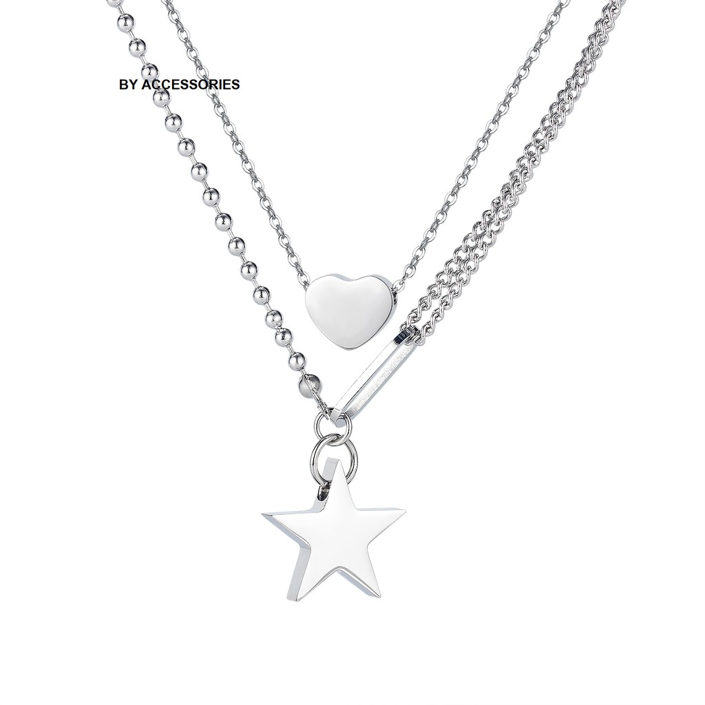 Set dây chuyền titan 2 tầng trái tim và ngôi sao không gỉ