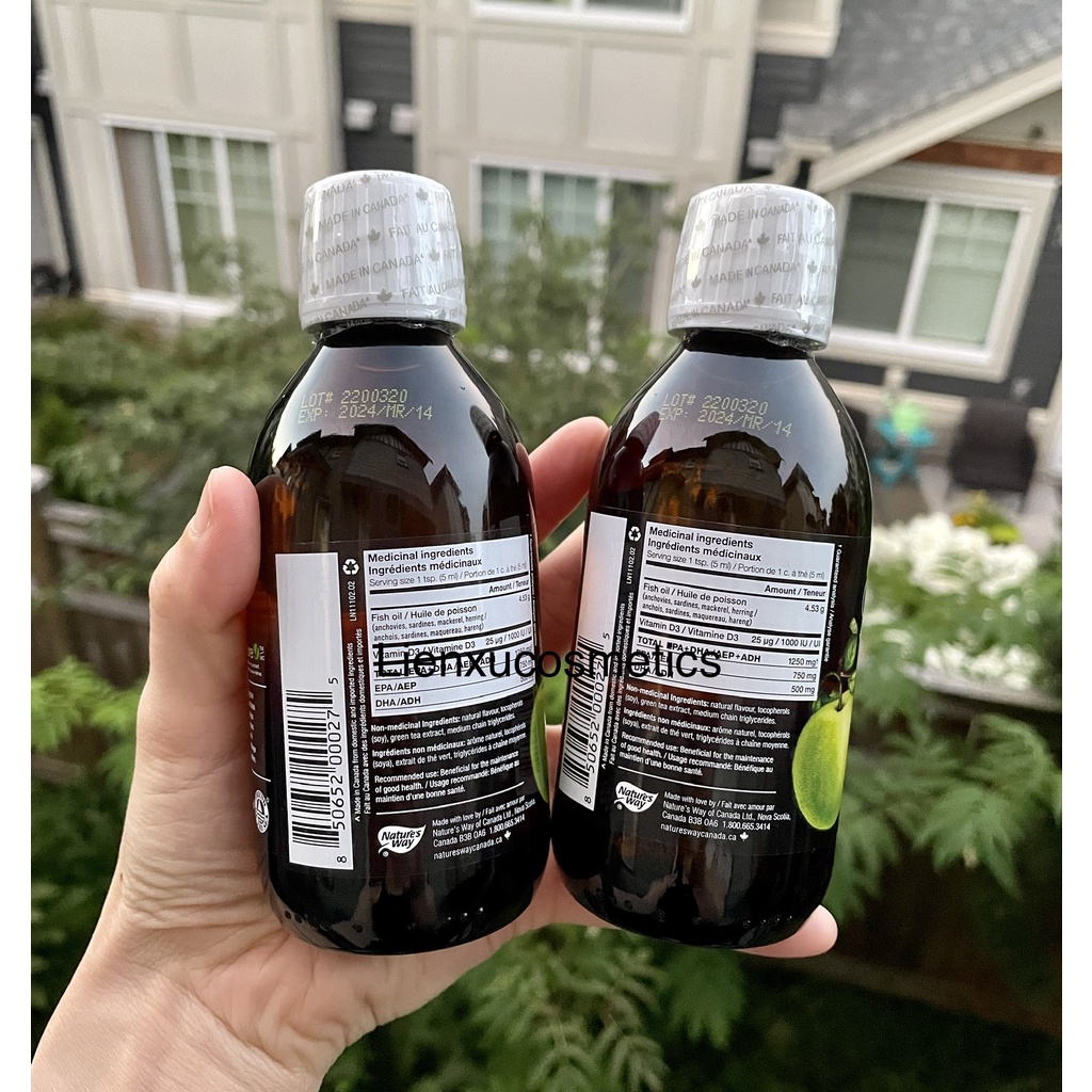 Dầu cá omega 3 & vitamin D cho bé Nutrasea +D 200ml, vị táo