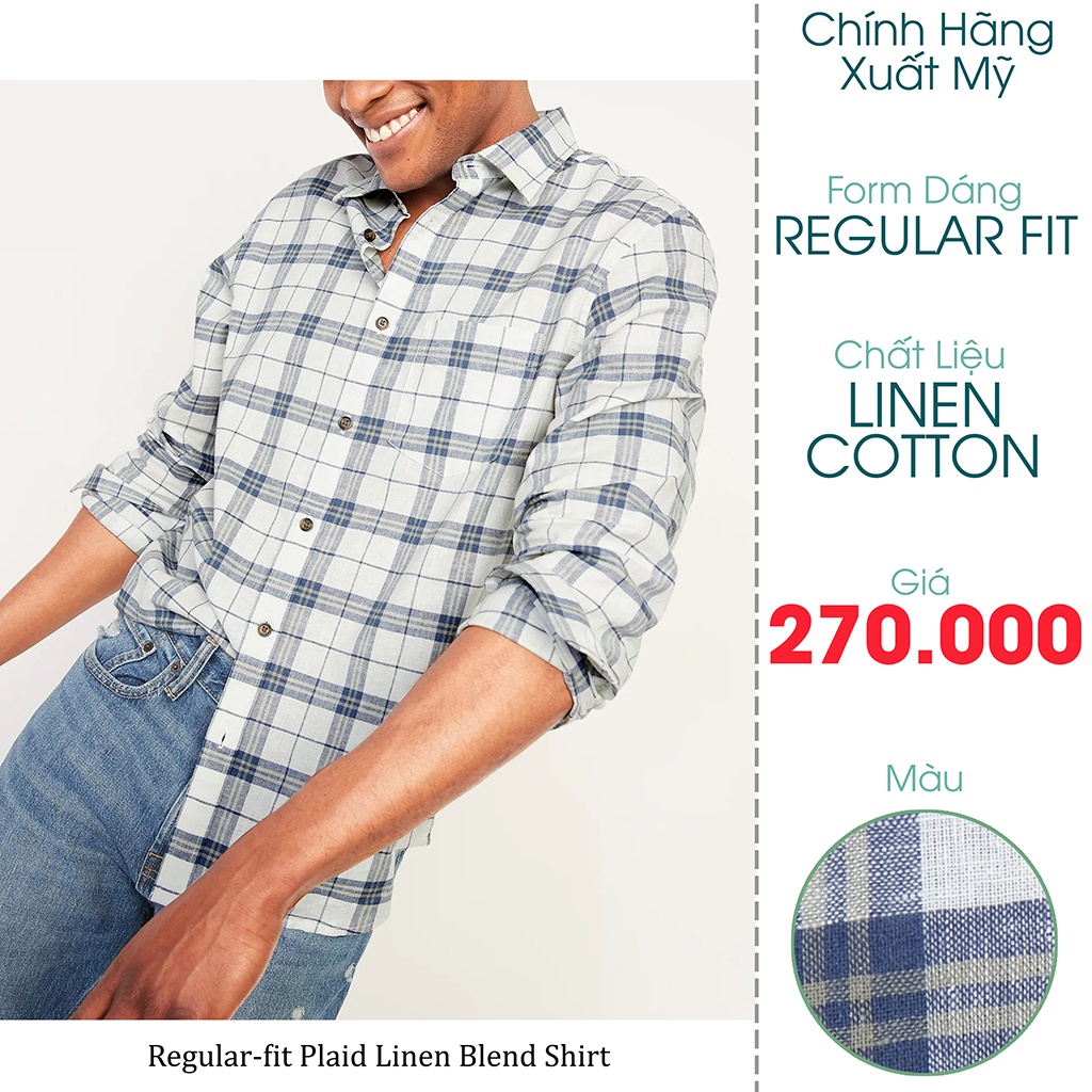Áo Sơ Mi Nam Tay Dài Linen Cotton Màu Trắng Sọc Caro FO76SHOP Kho Hàng Xuất Dư