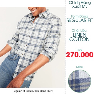 Áo Sơ Mi Nam Tay Dài Linen Cotton Màu Trắng Sọc Caro FO76SHOP Kho Hàng Xuất Dư