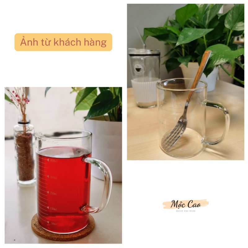 Cốc thủy tinh chia vạch, ly thủy tinh chia vạch kèm nắp gỗ chịu sốc nhiệt, tiện dụng trong gia đình | BigBuy360 - bigbuy360.vn