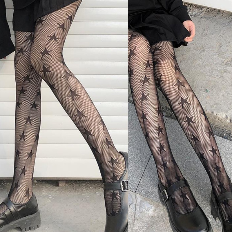 Quần Tất Lưới Họa Tiết Ngôi Sao Goth Phong Cách Harajuku