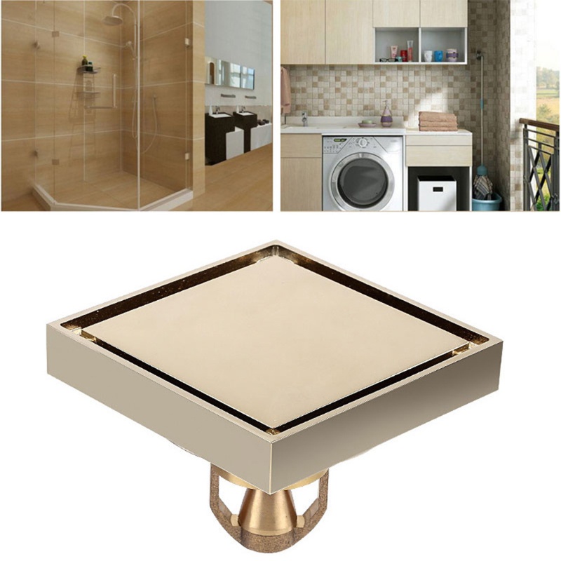 Nắp Chặn Cống Thoát Nước Sàn Nhà Tắm Bằng Đồng Thau Hình Vuông Chống Nghẹt