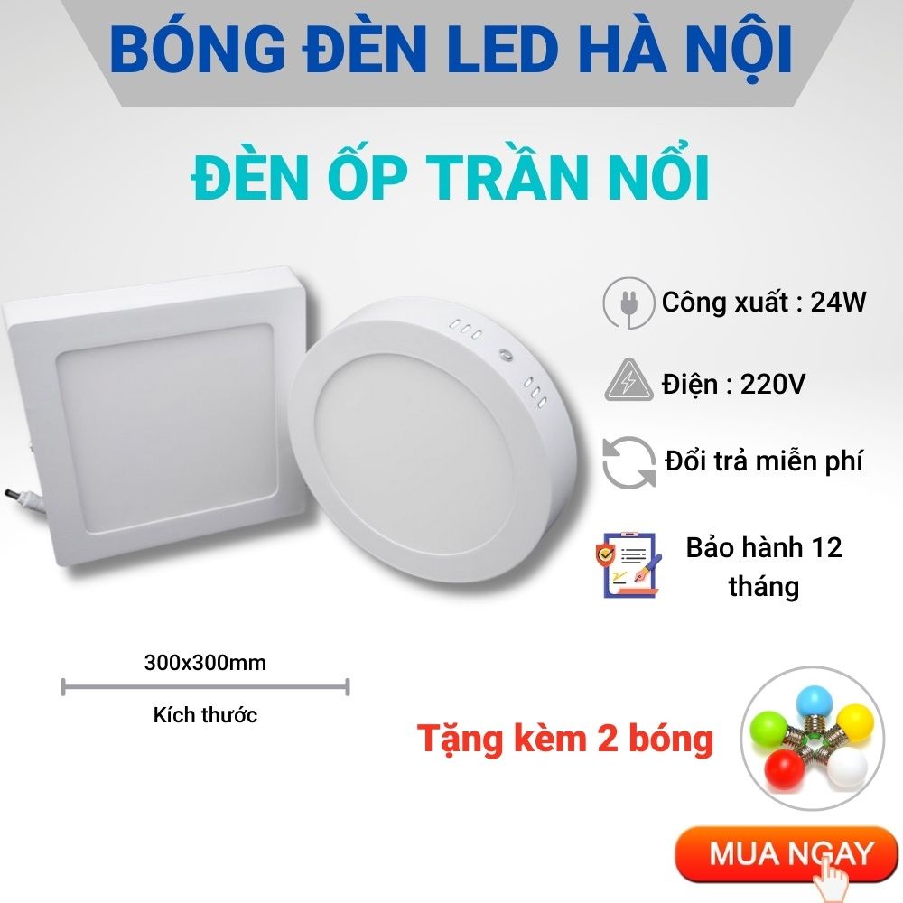 Đèn Ốp Trần Nổi Vuông Tròn 24W, Đèn Trần Trang Trí Phòng Khách, Cầu Thang