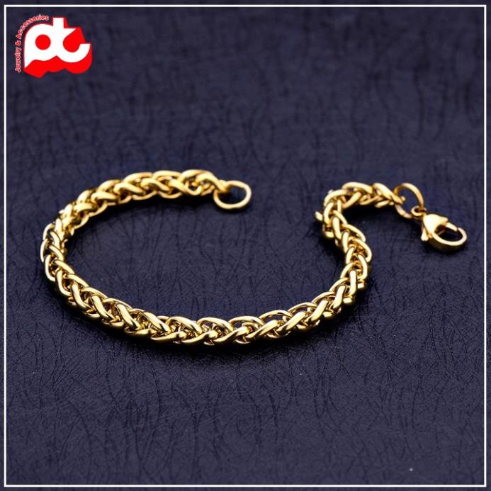 Lắc tay nam cao cấp rẻ đẹp kiểu bông dừa thời trang titan thép không gỉ PT JEWELRY màu mạ vàng PTLTNA12