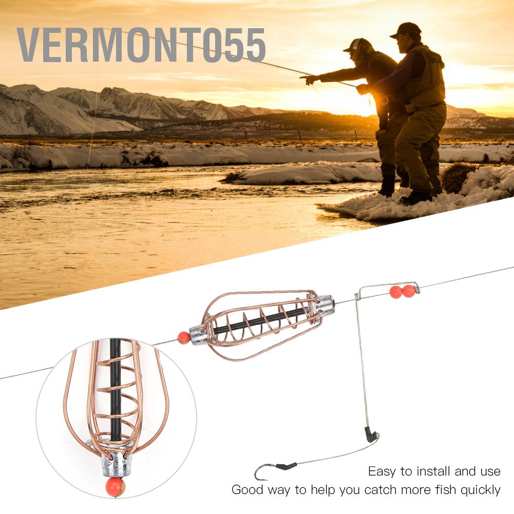 Vermont055 4PCS Fishing Bait Cage Lure Trap Basket Feeder Holder with Hooks Fish Tackle Accessories