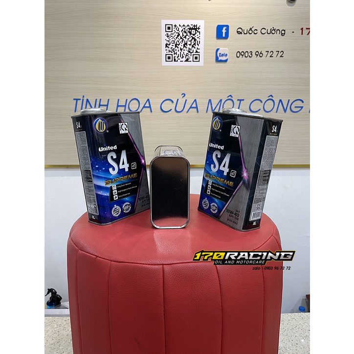 (HCM) Nhớt Xe Tay Ga UNITED OIL S4 4T SUPREME SAE 10W40 100 SYNTHETIC Dung Tích 1000 ML