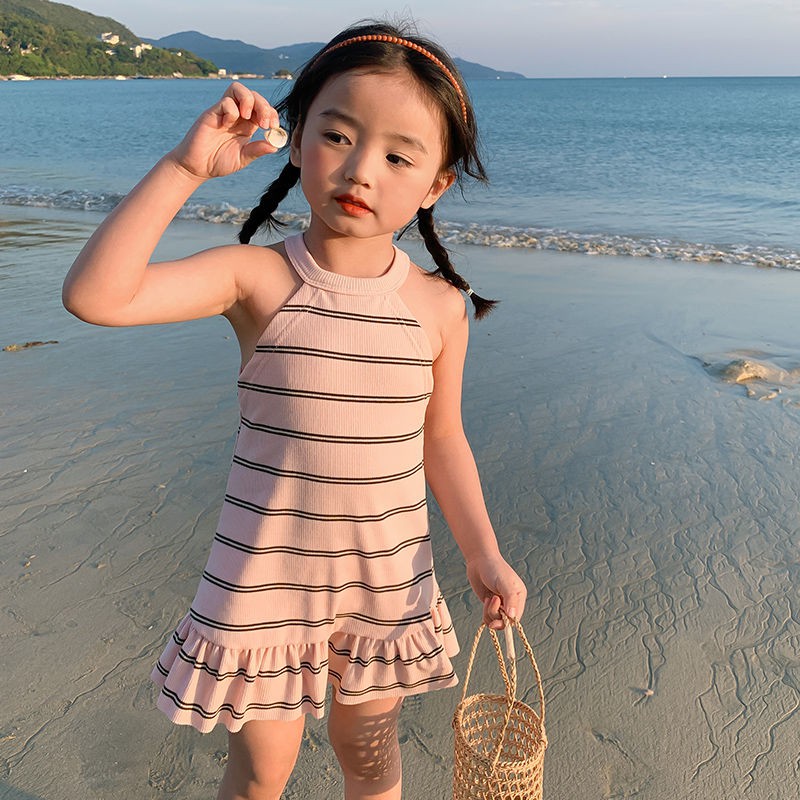 Váy Hai Dây Kẻ Cho Bé Gái Đi Biển Minchu Kids