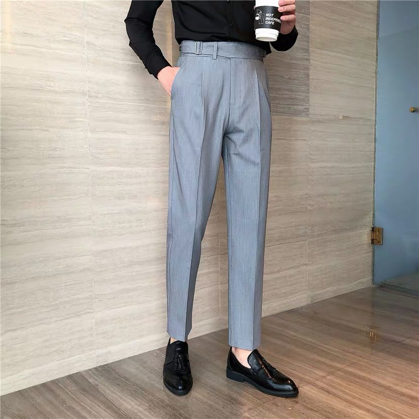 quần âu nam kiểu cạp cao 2 đai kiểu mới màu đen trắng đẹp tây công sở hàn quốc cao cấp ống đứng côn suông rộng co giãn