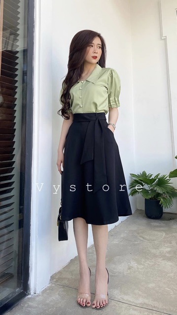 Chân Váy Xoè Dáng Dài 65cm có Dây cách điệu