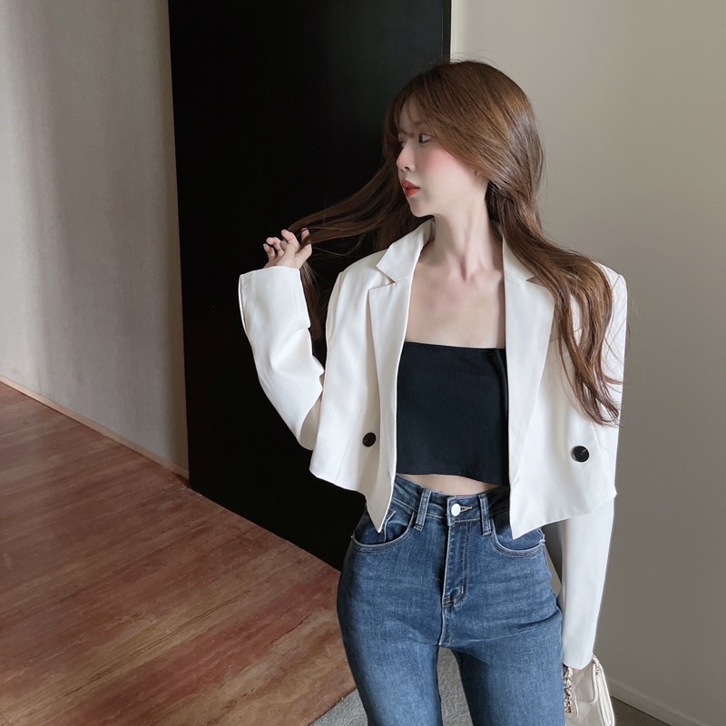 Áo khoác vest croptop dài tay mỏng dáng trendy