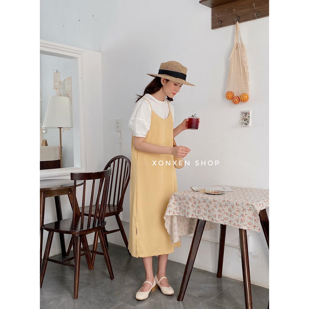 Yếm váy hai dây chất lụa mèm mịn dễ thương Xonxen shop free size mã 6851