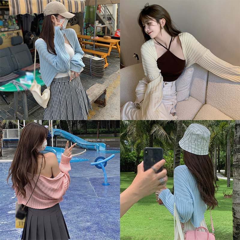 Áo Cardigan Dệt Kim Màu Trơn Thời Trang Hàn Quốc Cho Nữ