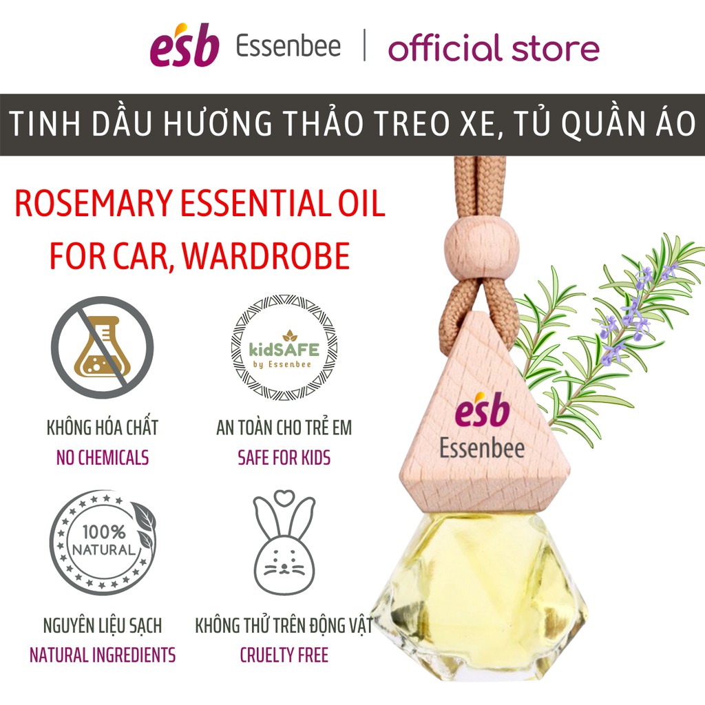 Tinh dầu Hương thảo ESSENBEE treo xe, treo tủ quần áo - 10ml