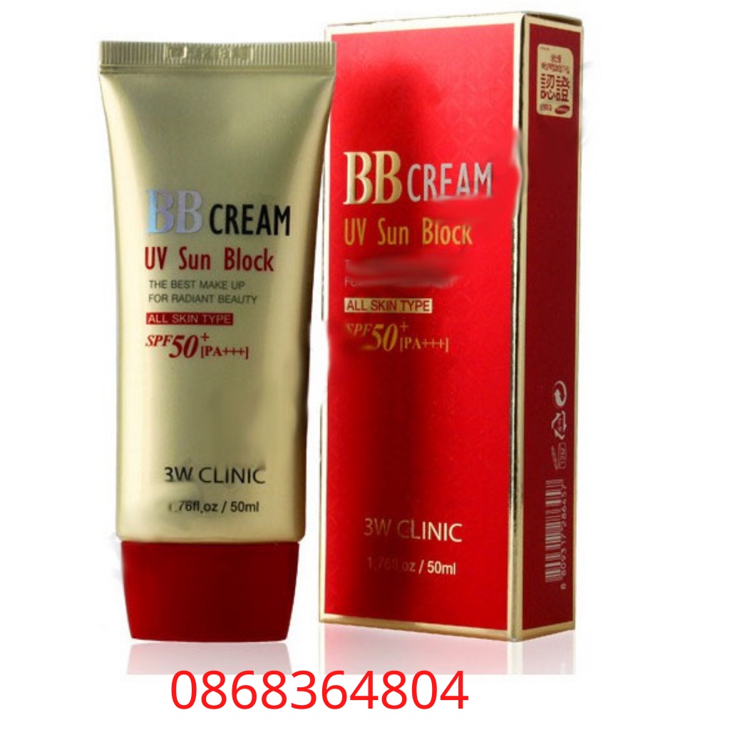 Kem nền trang điểm che khuyết điểm chống nắng BB Cream UV Sun Block 3W Clinic Hàn Quốc 50ml