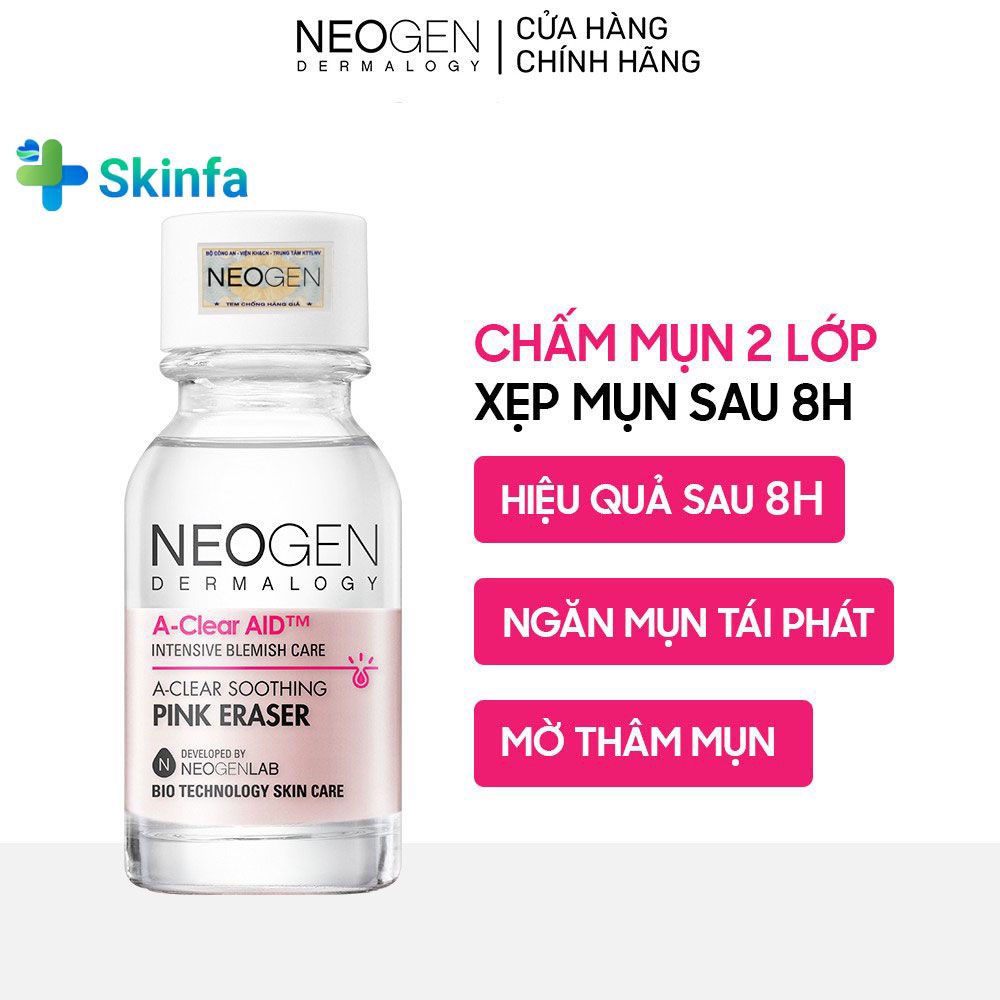 Chấm Mụn 2 Lớp Neogen Dermalogy Giảm Sưng Viêm Mụn A-Clear Aid Soothing Pink Eraser 15ml