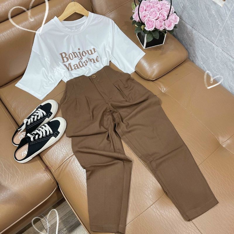 SET ÁO CHỮ QUẦN TÂY NÂU❤HÌNH THẬT TRẢI SÀN❤CAM KẾT Y HÌNH SQD173