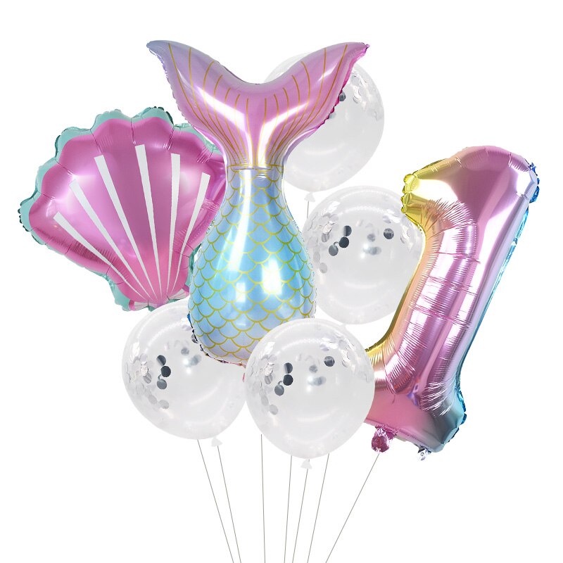 Set 7 Bong Bóng Lá Nhôm 32 inch Hình Nàng Tiên Cá Trang Trí Tiệc